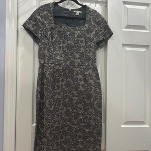 Banana Republic Gray and Cream Patterned Midi Dress